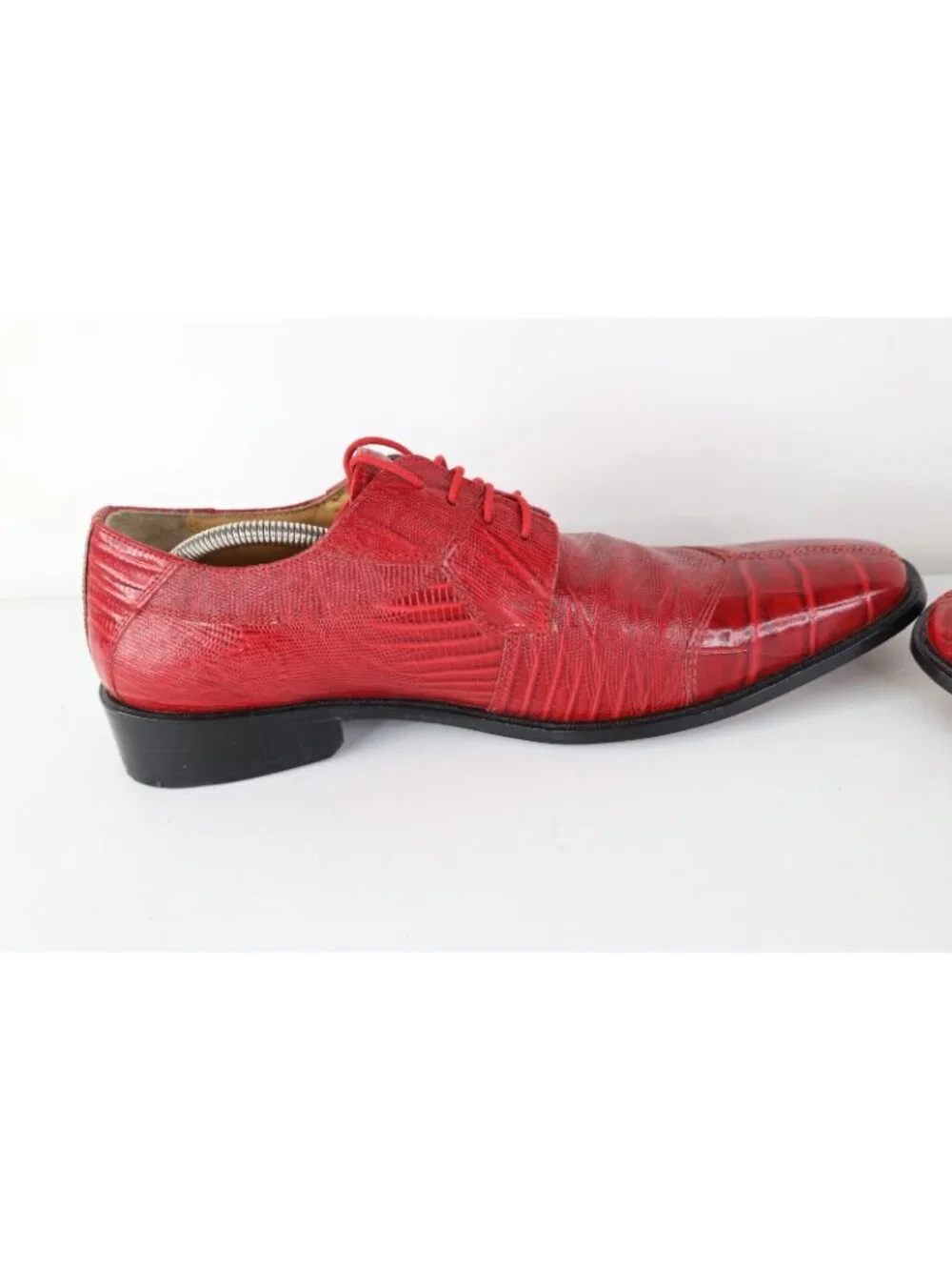 Vtg Streetwear Mens Size 12 Snakeskin Alligator Print Leather Dress Shoes Red